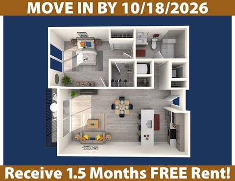 Floor plan for 1 bed, 1 bath, 780 sqft